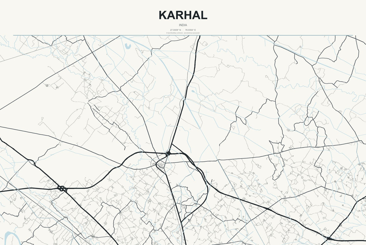 Karhal, India City Map Aluminum Sign in Headline Atlas style