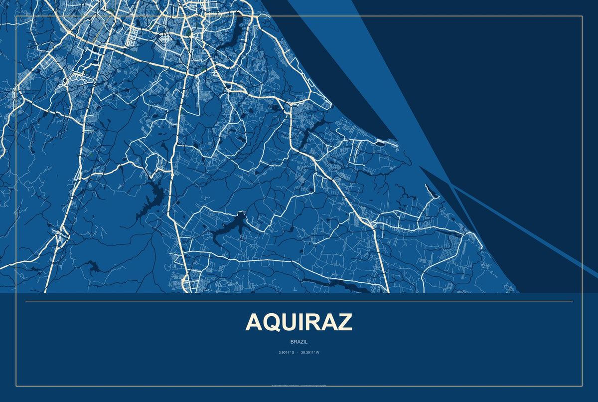 Aquiraz, Brazil City Map Aluminum Sign in Harbor Cobalt style
