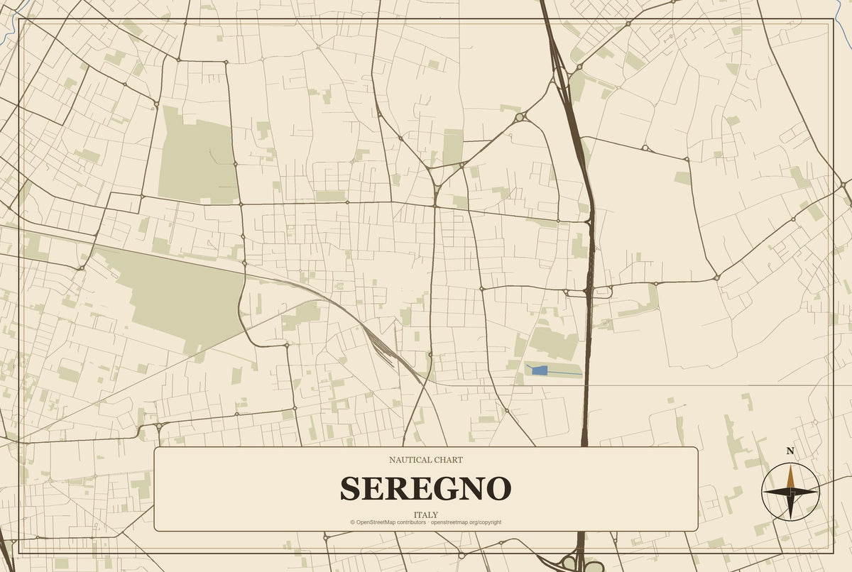 Seregno, Italy City Map Aluminum Sign in Heritage Nautical style