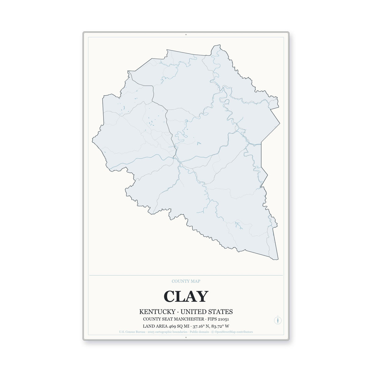 Clay County, Kentucky Map Aluminum Sign in Gallery Air style