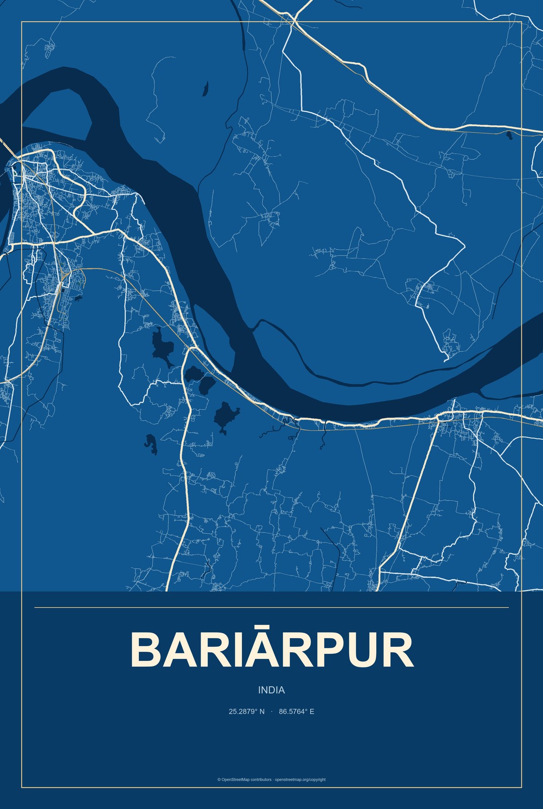 Bariārpur, India City Map Aluminum Sign in Harbor Cobalt style