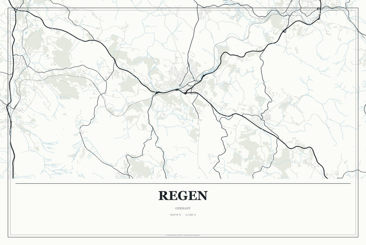 Regen, Germany City Map Aluminum Sign in Gallery Air style