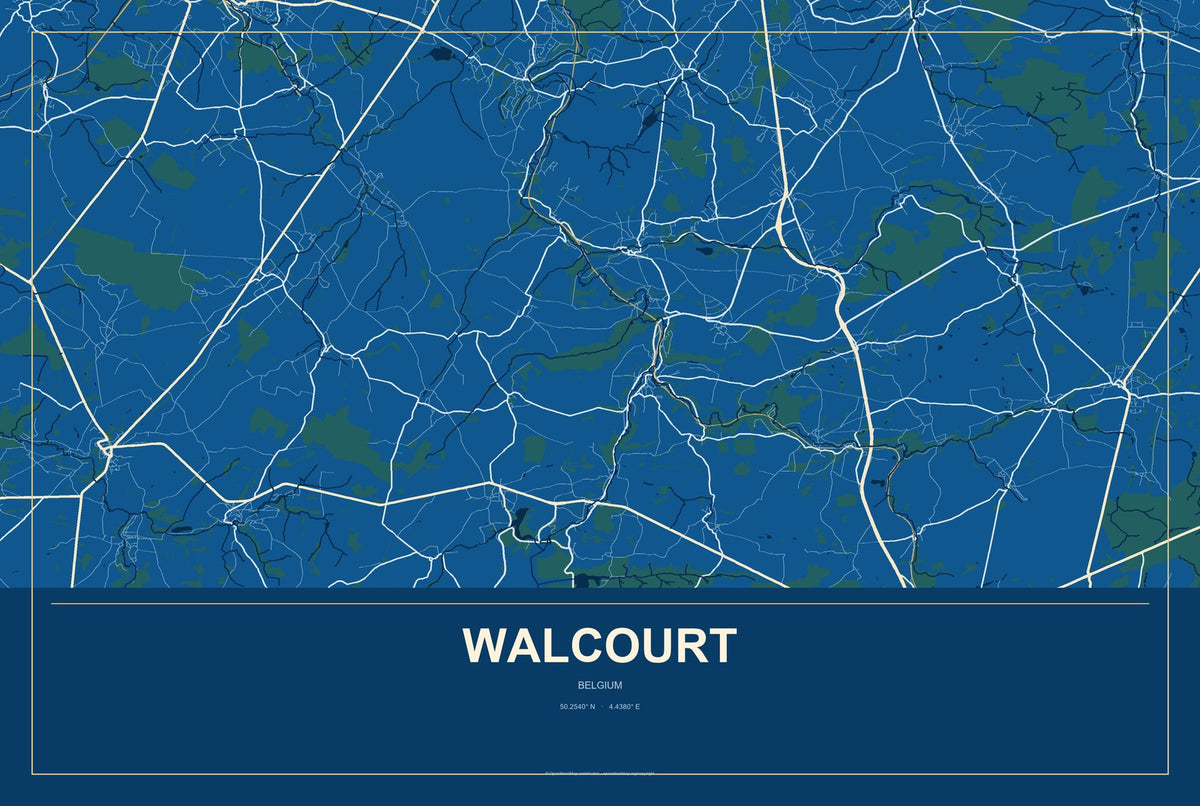 Walcourt, Belgium City Map Aluminum Sign in Harbor Cobalt style