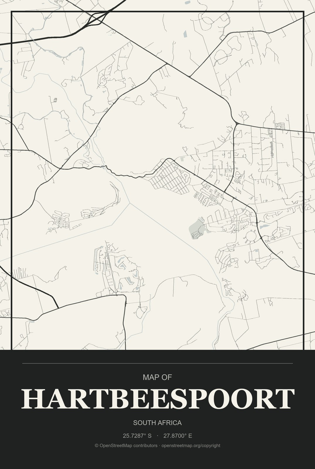 Hartbeespoort, South Africa City Map Aluminum Sign in Museum Plaque style