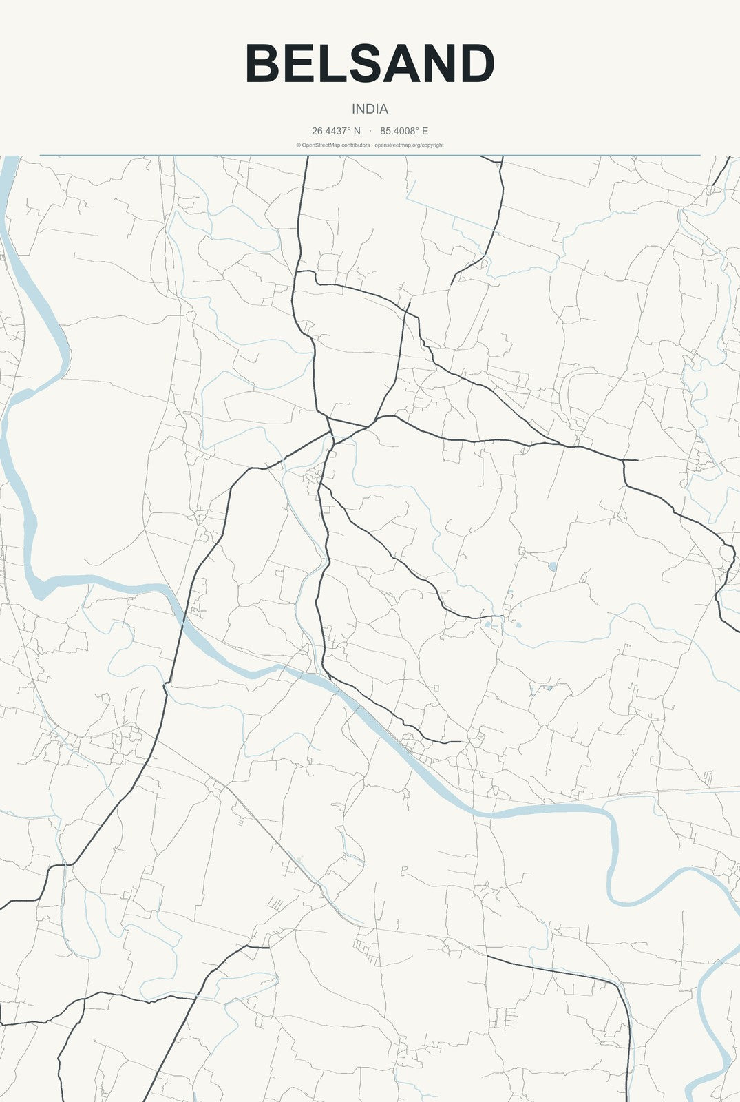 Belsand, India City Map Aluminum Sign in Headline Atlas style