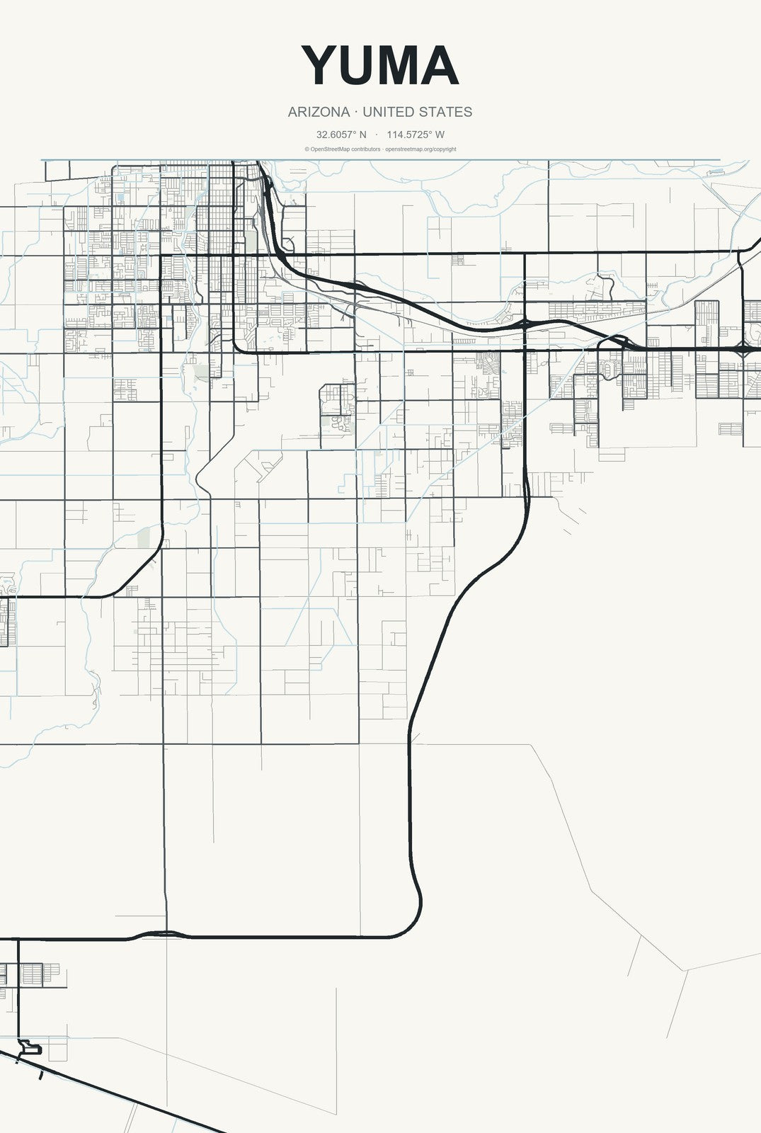 Yuma, Arizona City Map Aluminum Sign in Headline Atlas style
