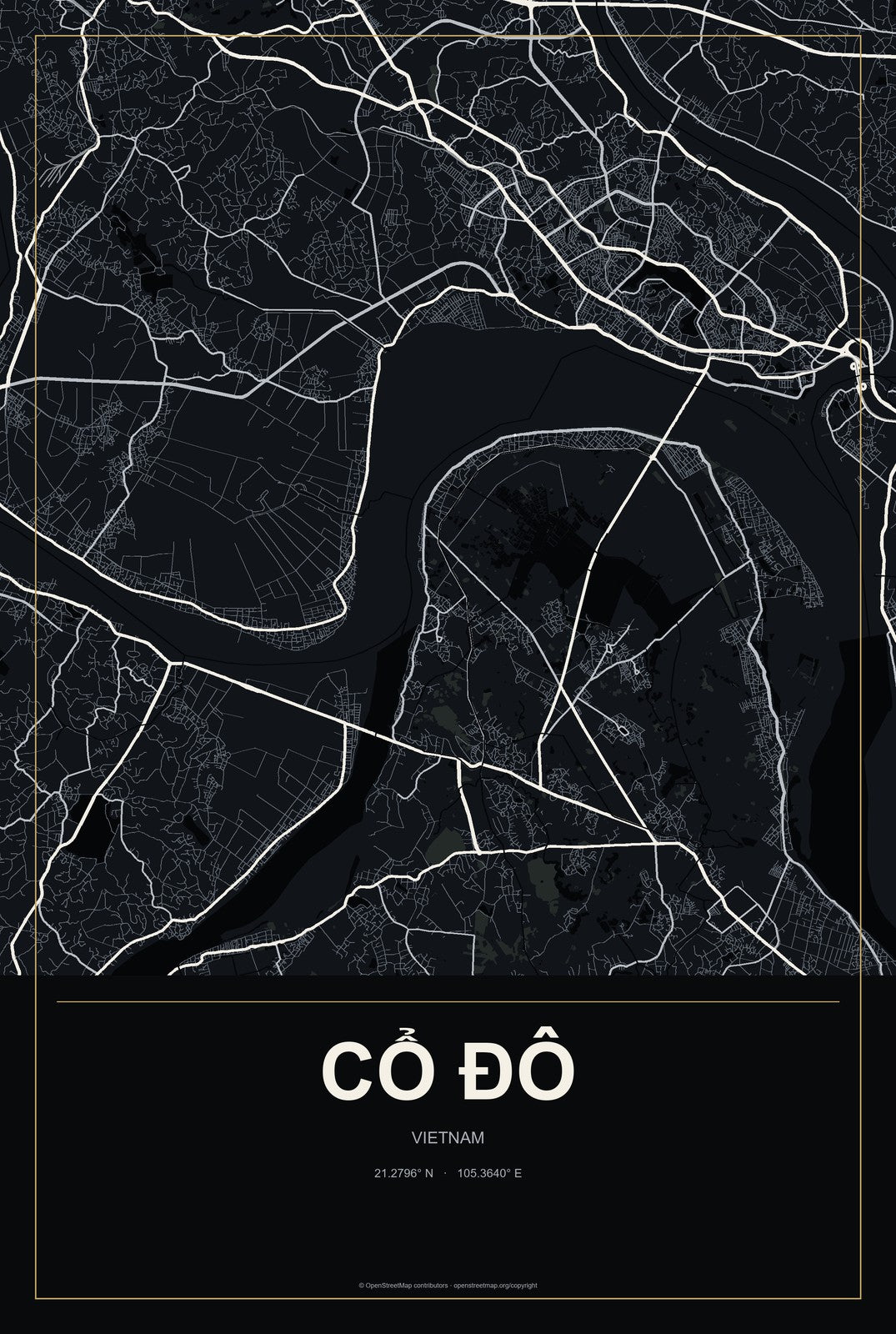 Cổ Đô, Vietnam City Map Aluminum Sign in Metropolitan Noir style