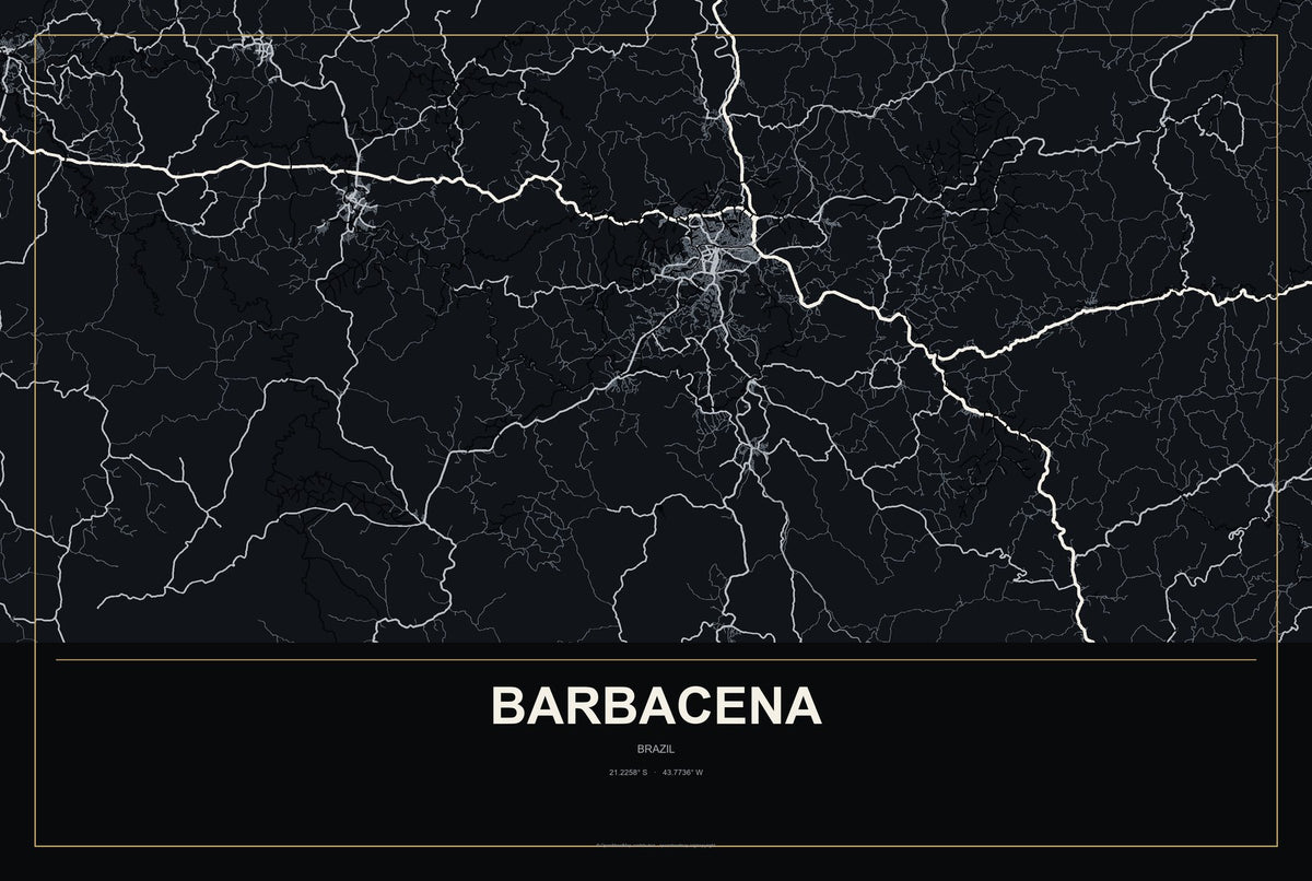 Barbacena, Brazil City Map Aluminum Sign in Metropolitan Noir style