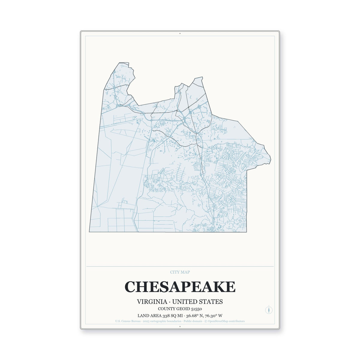 Chesapeake city, Virginia Map Aluminum Sign in Gallery Air style