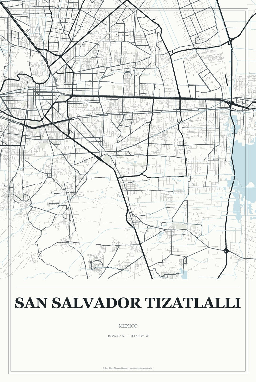 San Salvador Tizatlalli, Mexico City Map Aluminum Sign in Gallery Air style