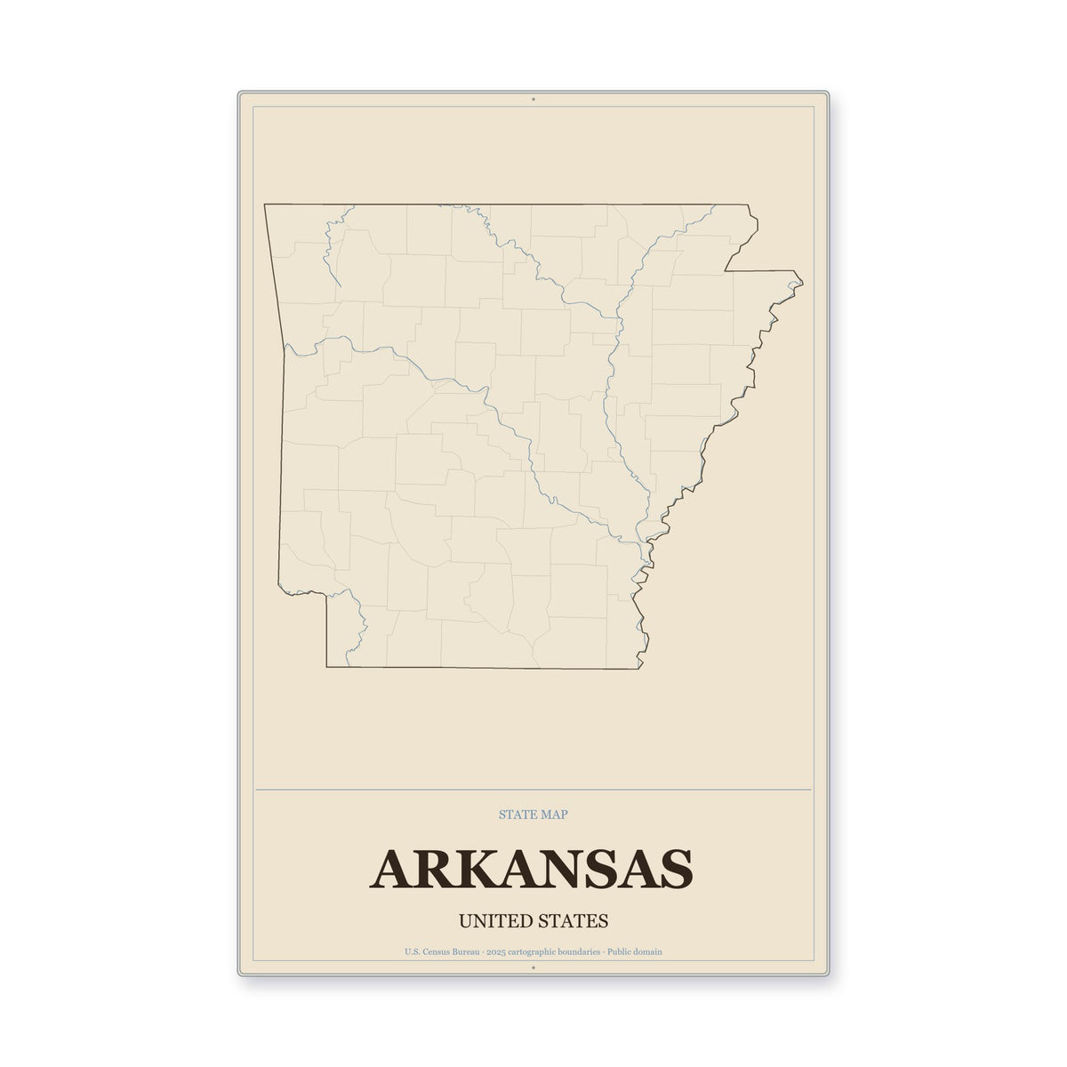Arkansas state map aluminum sign in Heritage Nautical style