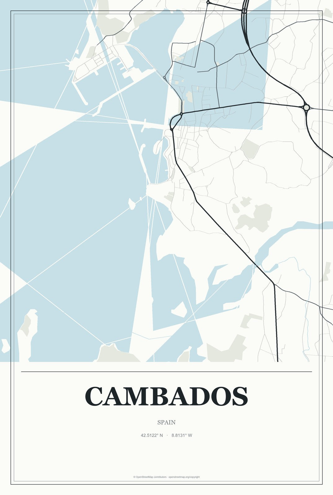Cambados, Spain City Map Aluminum Sign in Gallery Air style