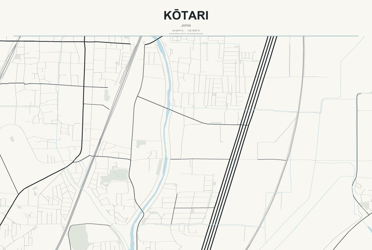Kōtari, Japan City Map Aluminum Sign in Headline Atlas style