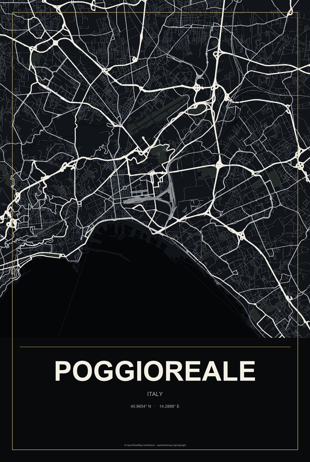 Poggioreale, Italy City Map Aluminum Sign in Metropolitan Noir style