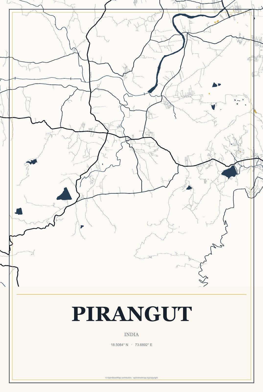 Pirangut, India City Map Aluminum Sign in Citrine Modern style