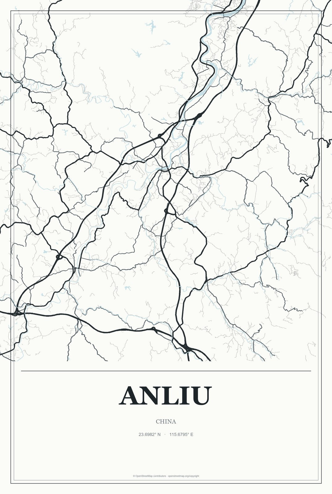 Anliu, China City Map Aluminum Sign in Gallery Air style