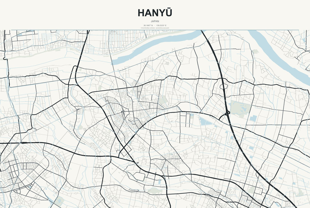 Hanyū, Japan City Map Aluminum Sign in Headline Atlas style