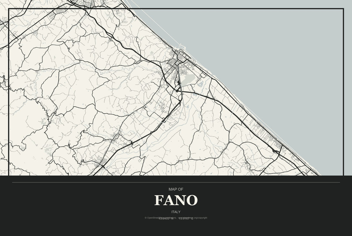 Fano, Italy City Map Aluminum Sign in Museum Plaque style