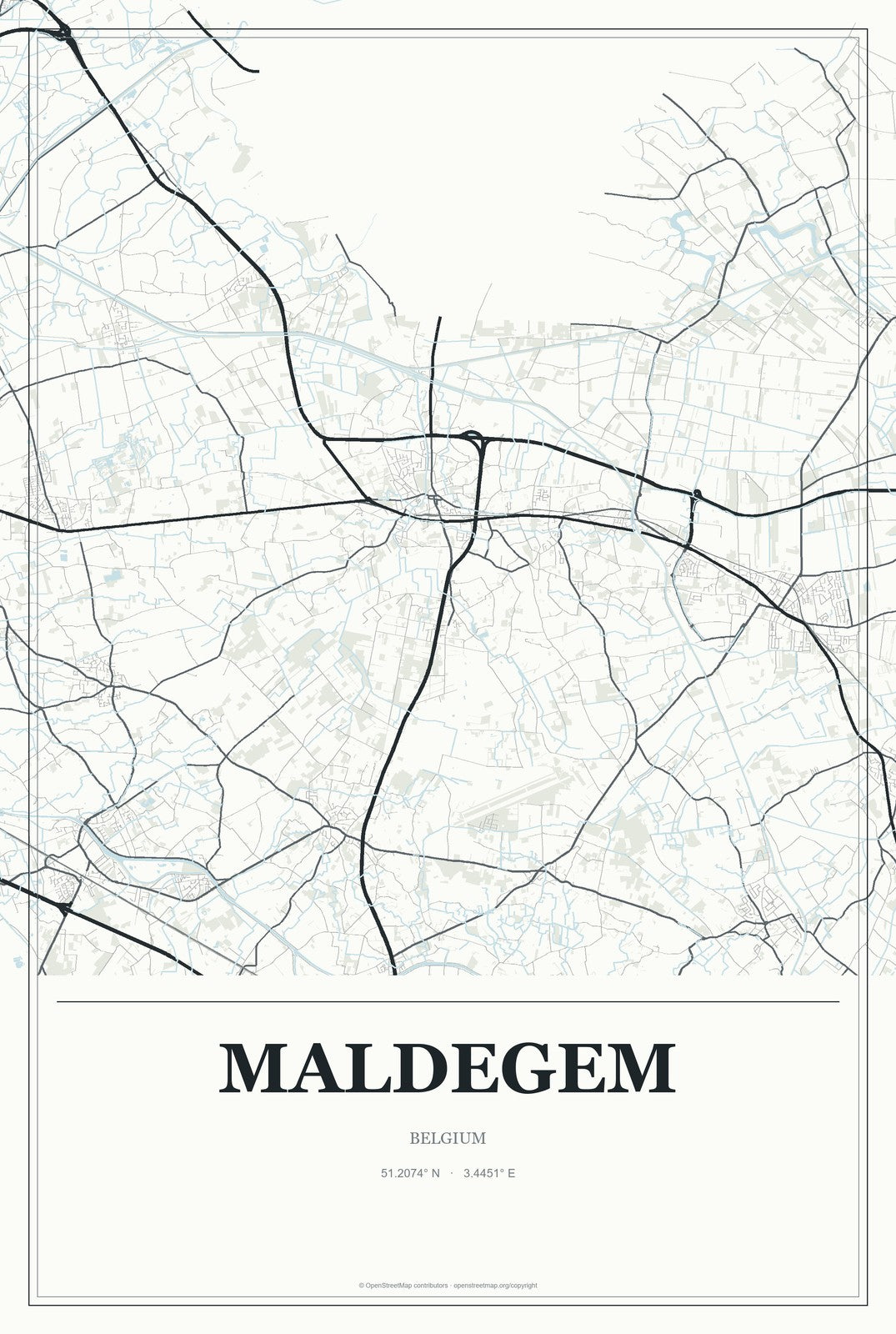 Maldegem, Belgium City Map Aluminum Sign in Gallery Air style