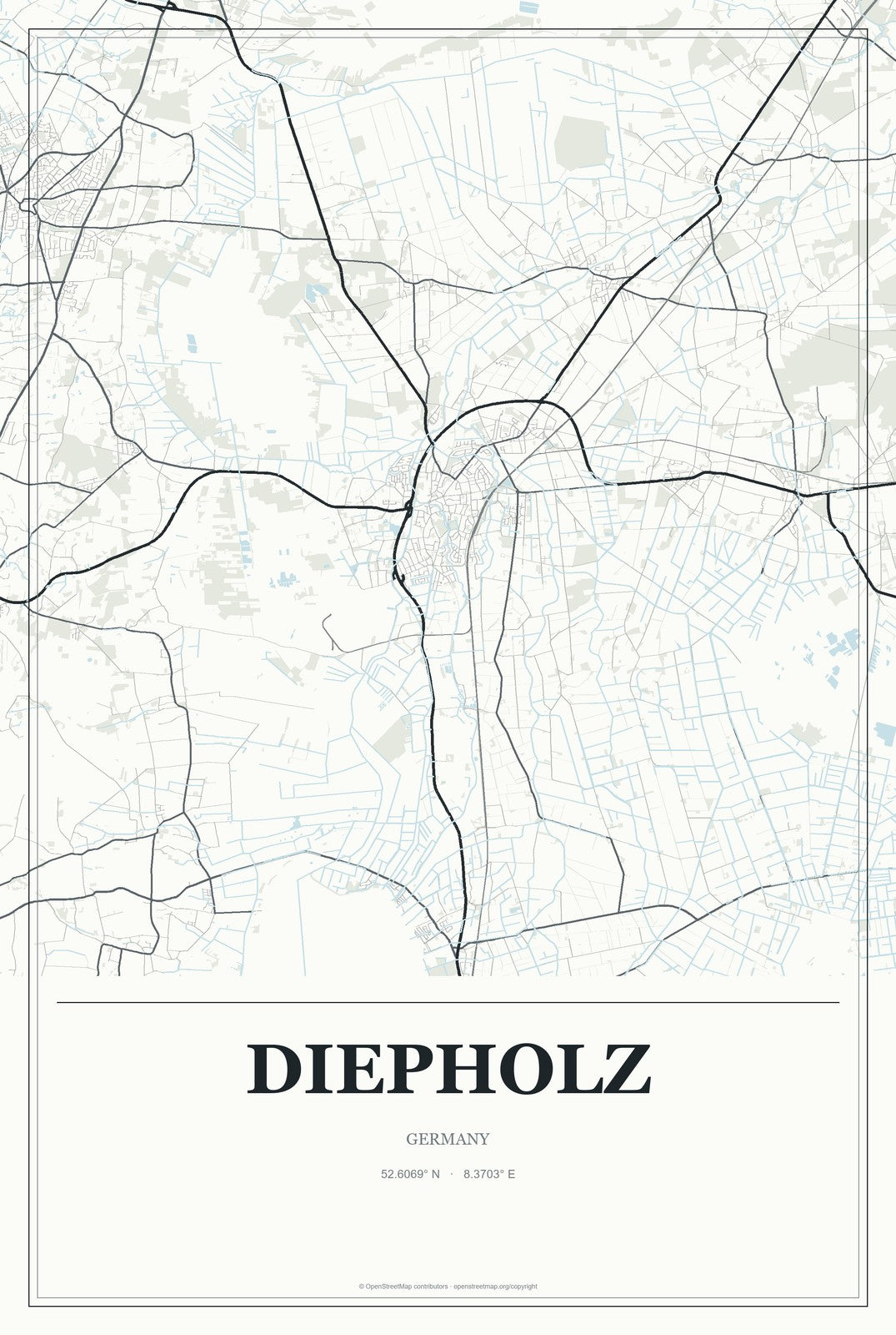 Diepholz, Germany City Map Aluminum Sign in Gallery Air style