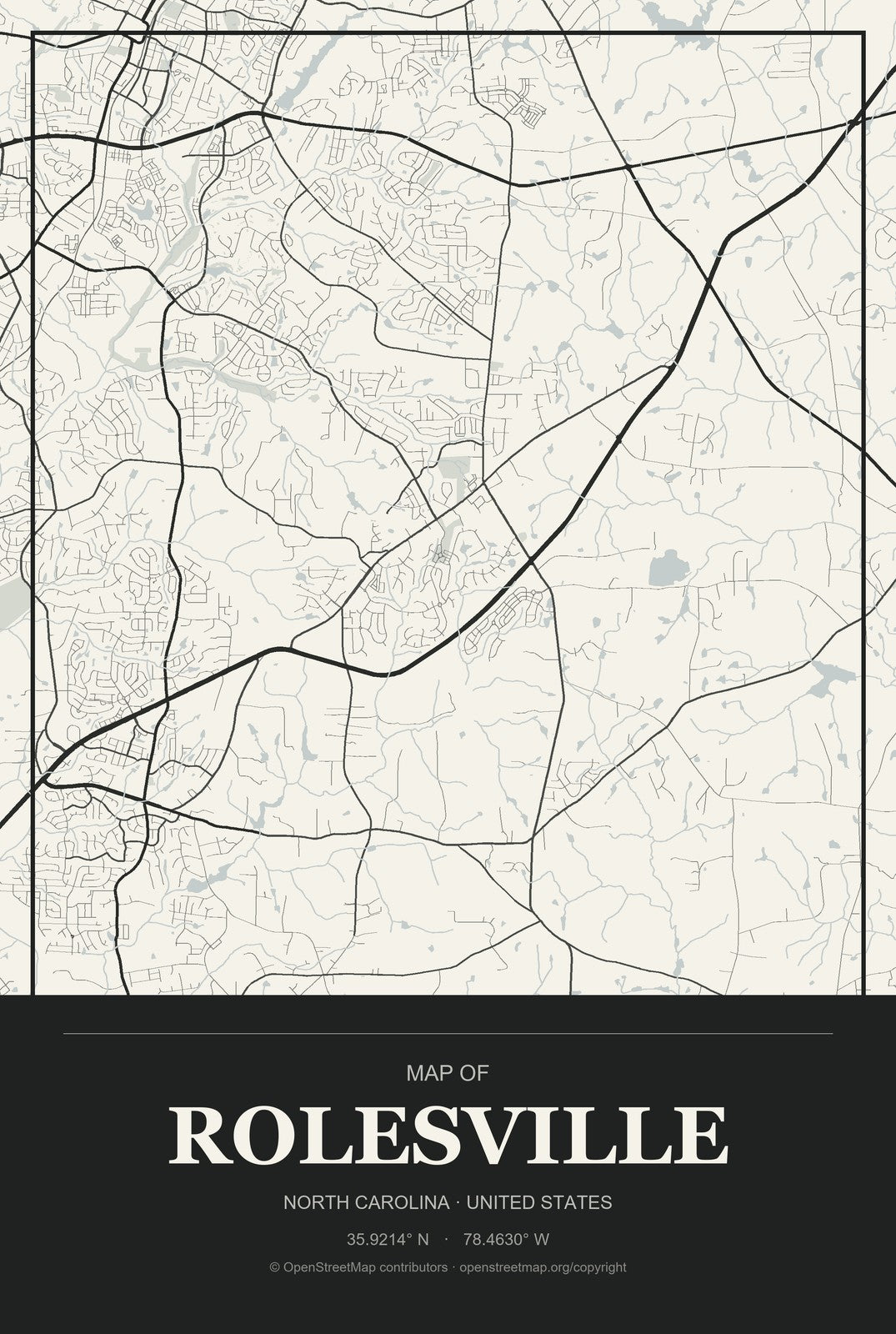 Rolesville, North Carolina City Map Aluminum Sign in Museum Plaque style