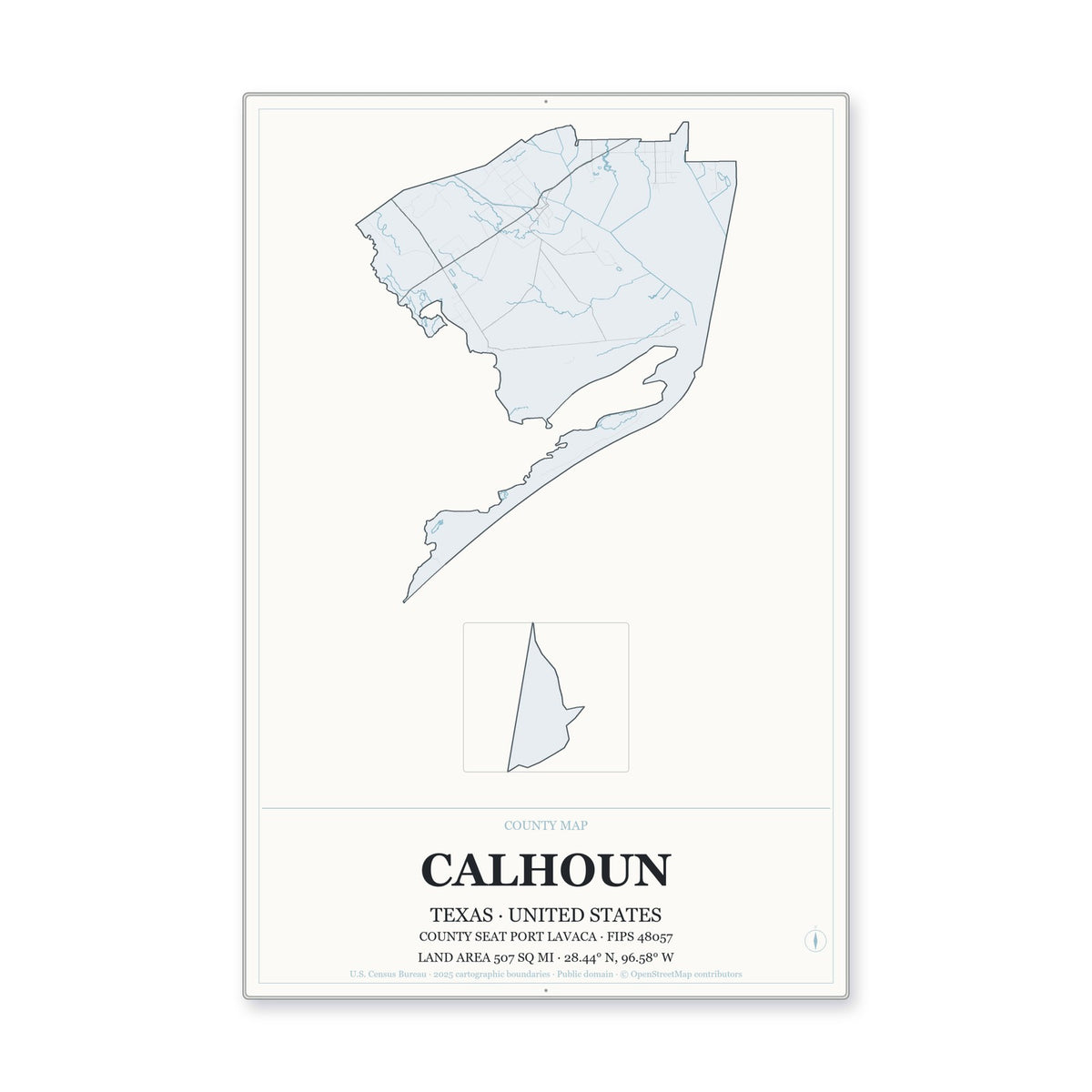 Calhoun County, Texas Map Aluminum Sign in Gallery Air style
