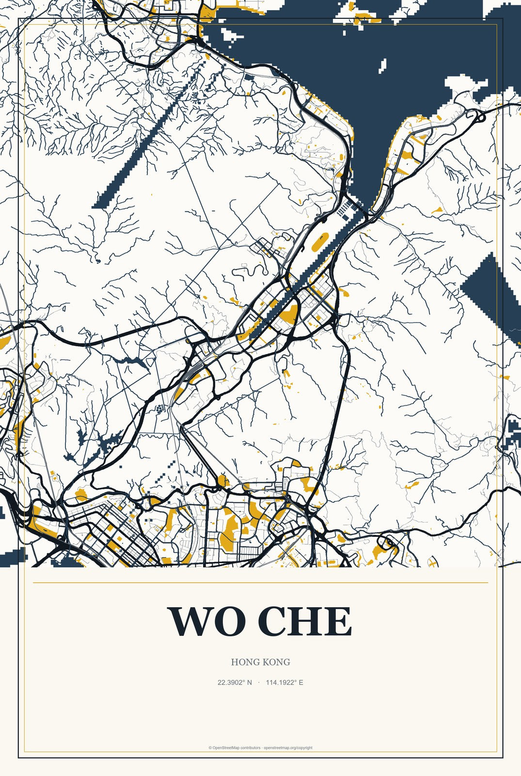 Wo Che, Hong Kong City Map Aluminum Sign in Citrine Modern style