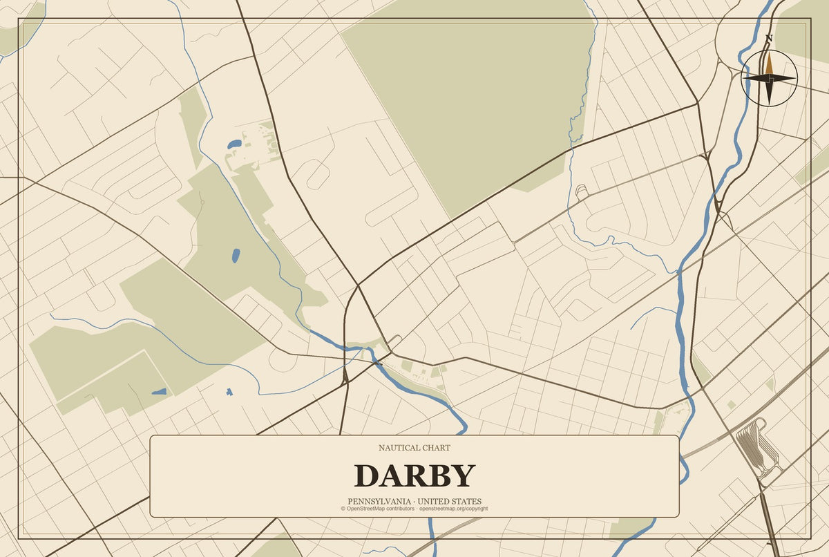Darby, Pennsylvania City Map Aluminum Sign in Heritage Nautical style