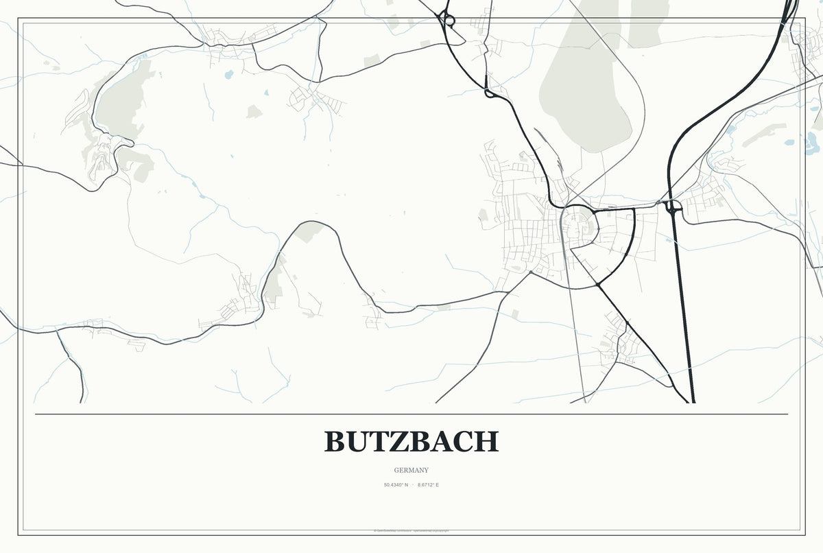 Butzbach, Germany City Map Aluminum Sign in Gallery Air style