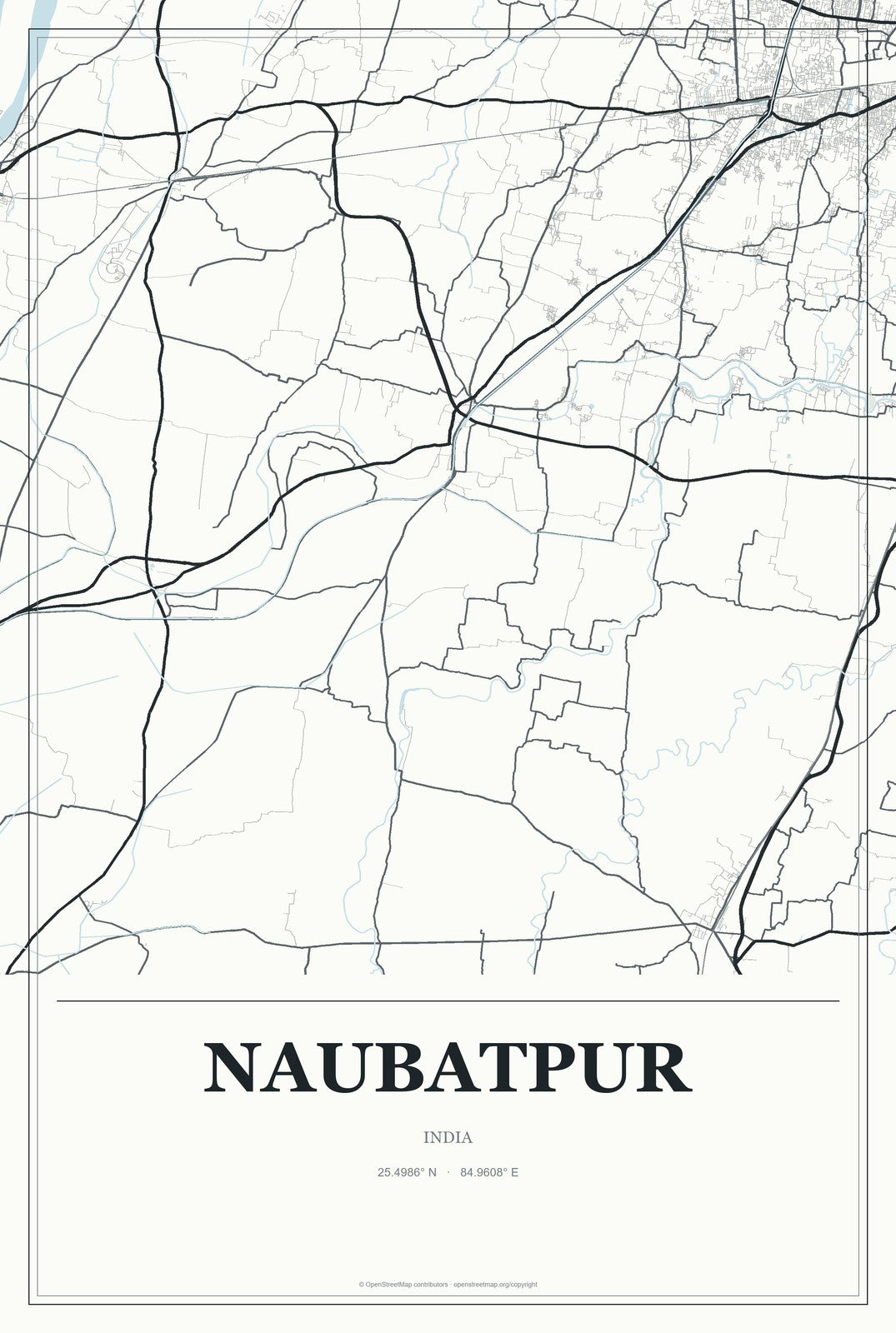 Naubatpur, India City Map Aluminum Sign in Gallery Air style