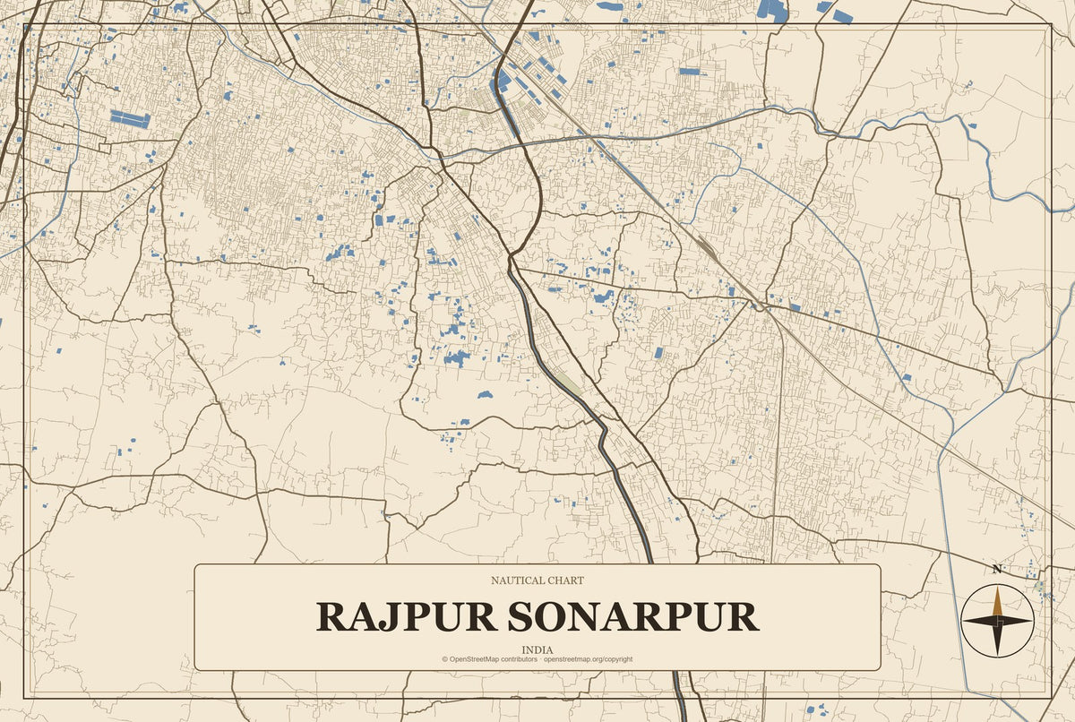 Rajpur Sonarpur, India City Map Aluminum Sign in Heritage Nautical style