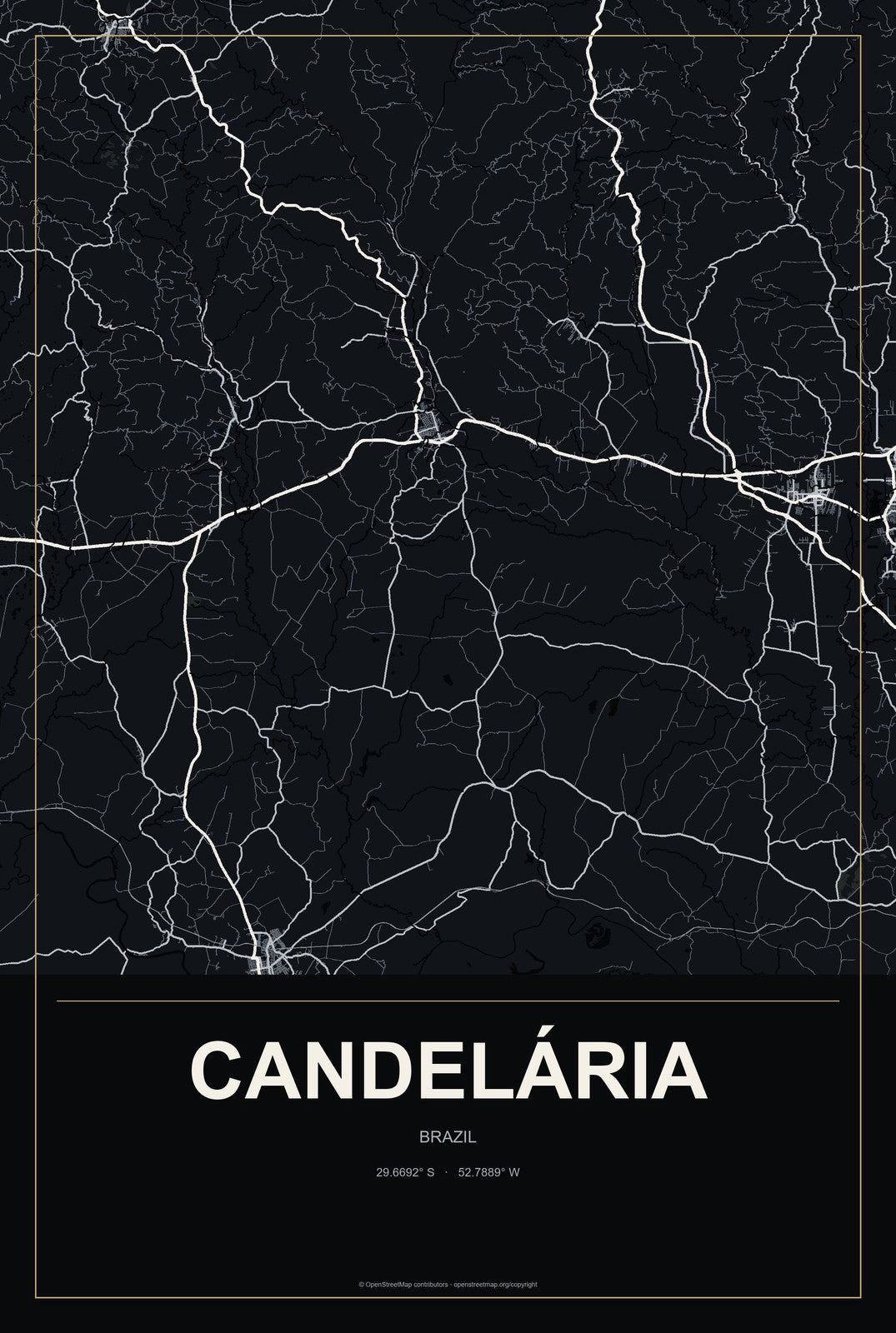 Candelária, Brazil City Map Aluminum Sign in Metropolitan Noir style