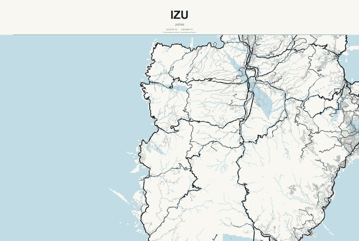 Izu, Japan City Map Aluminum Sign in Headline Atlas style