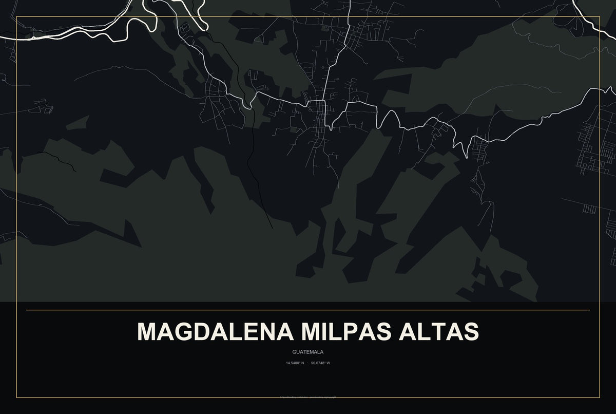 Magdalena Milpas Altas, Guatemala City Map Aluminum Sign in Metropolitan Noir style