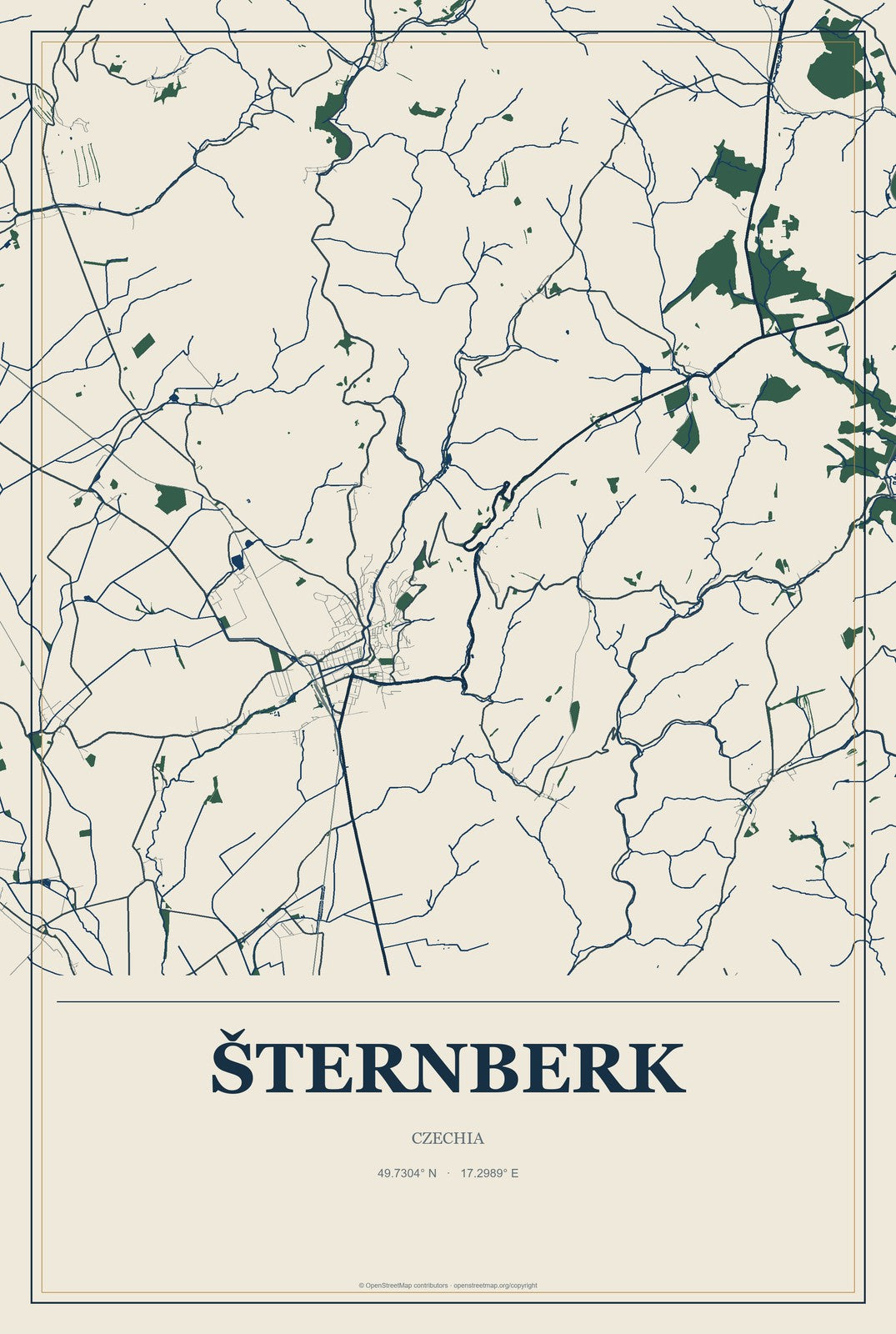 Šternberk, Czechia City Map Aluminum Sign in Coastal Cutout style