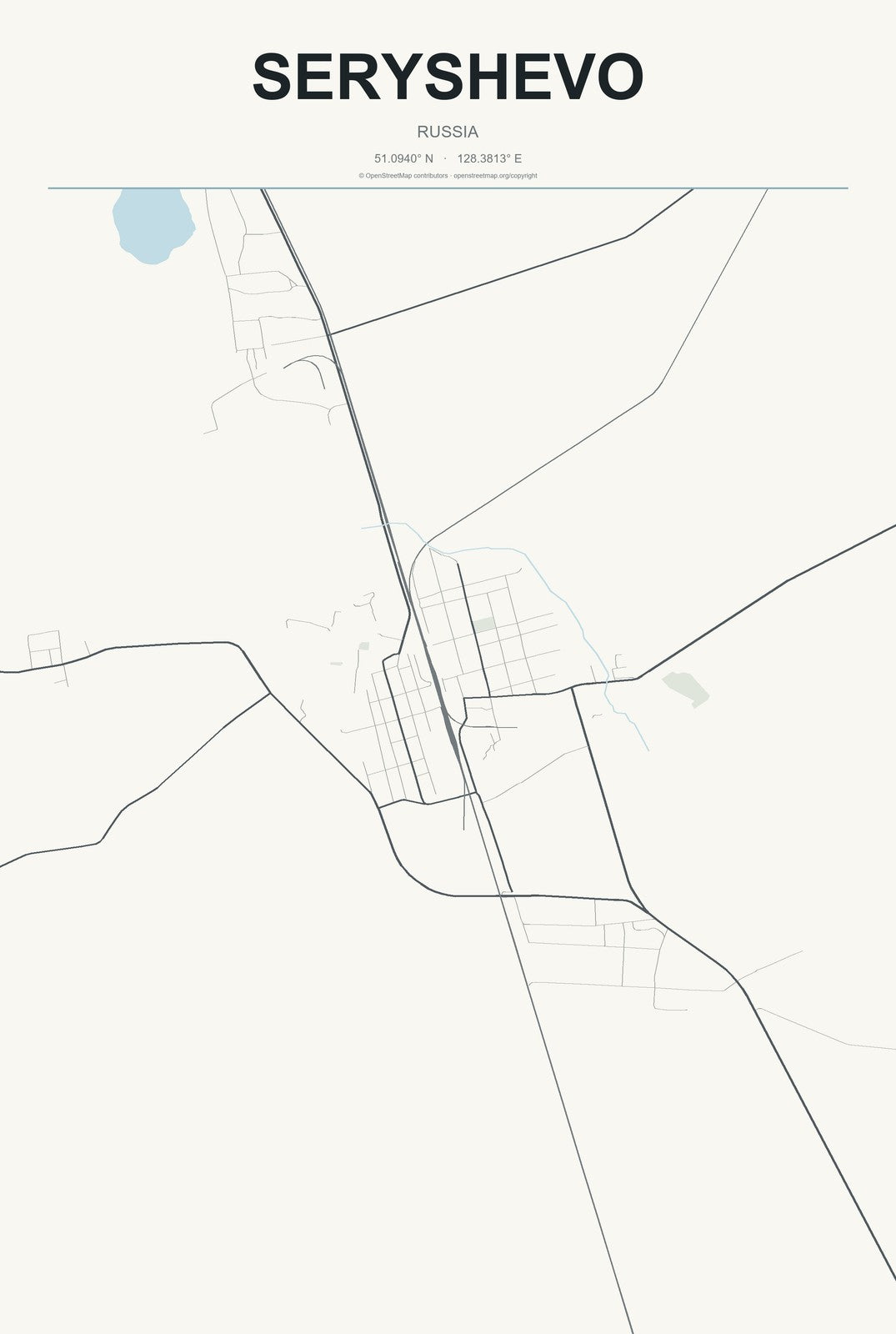Seryshevo, Russia City Map Aluminum Sign in Headline Atlas style