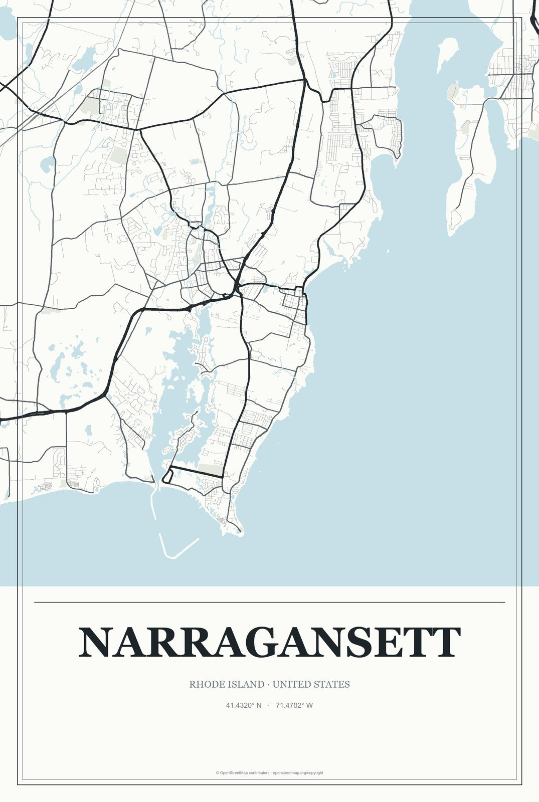 Narragansett, Rhode Island City Map Aluminum Sign in Gallery Air style