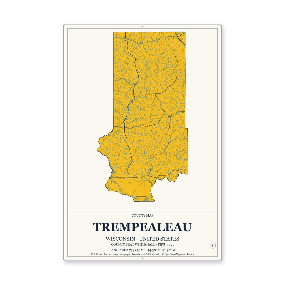 Trempealeau County, Wisconsin Map Aluminum Sign in Citrine Modern style