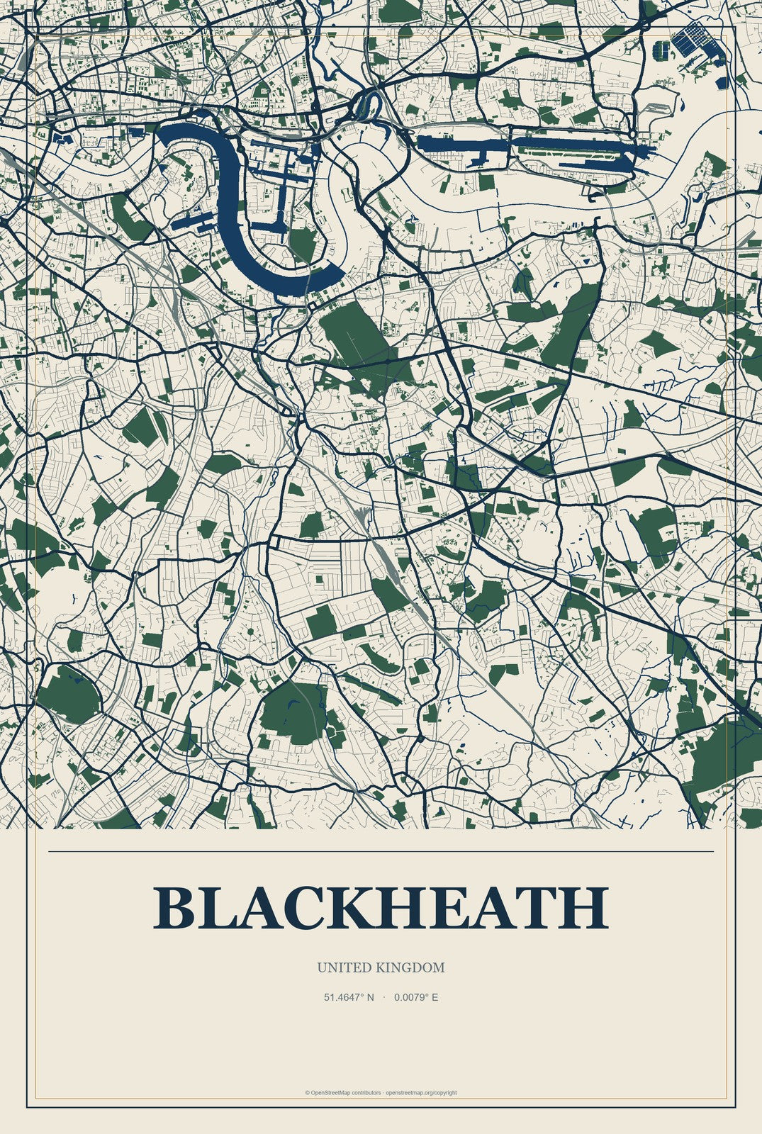 Blackheath, United Kingdom City Map Aluminum Sign in Coastal Cutout style