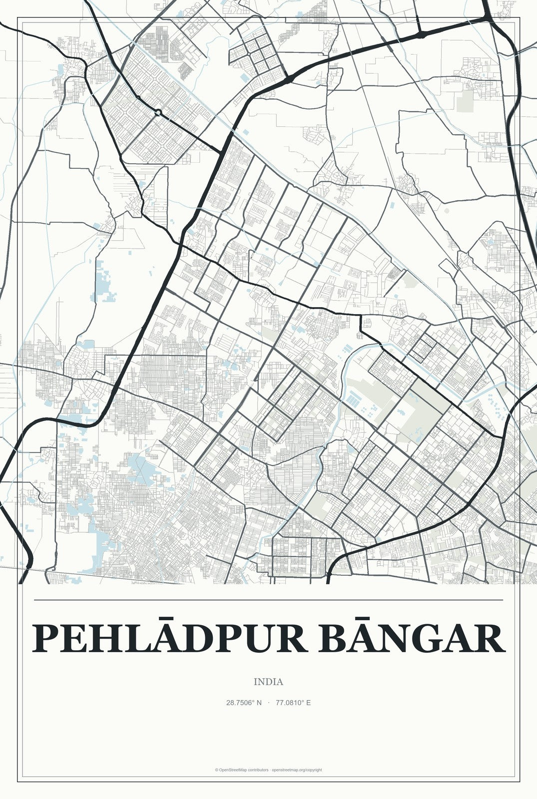 Pehlādpur Bāngar, India City Map Aluminum Sign in Gallery Air style