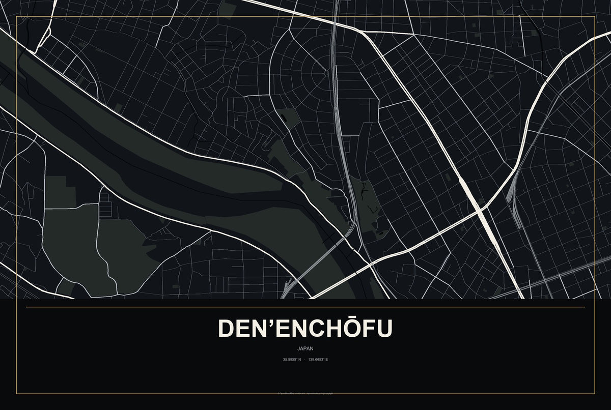 Den’enchōfu, Japan City Map Aluminum Sign in Metropolitan Noir style