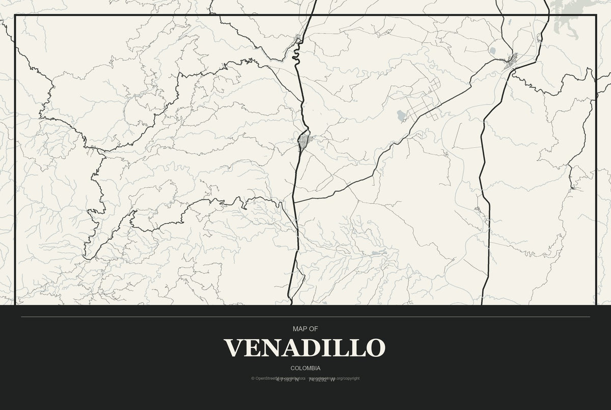 Venadillo, Colombia City Map Aluminum Sign in Museum Plaque style
