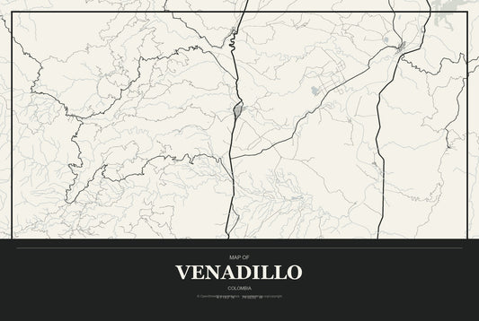 Venadillo, Colombia City Map Aluminum Sign in Museum Plaque style