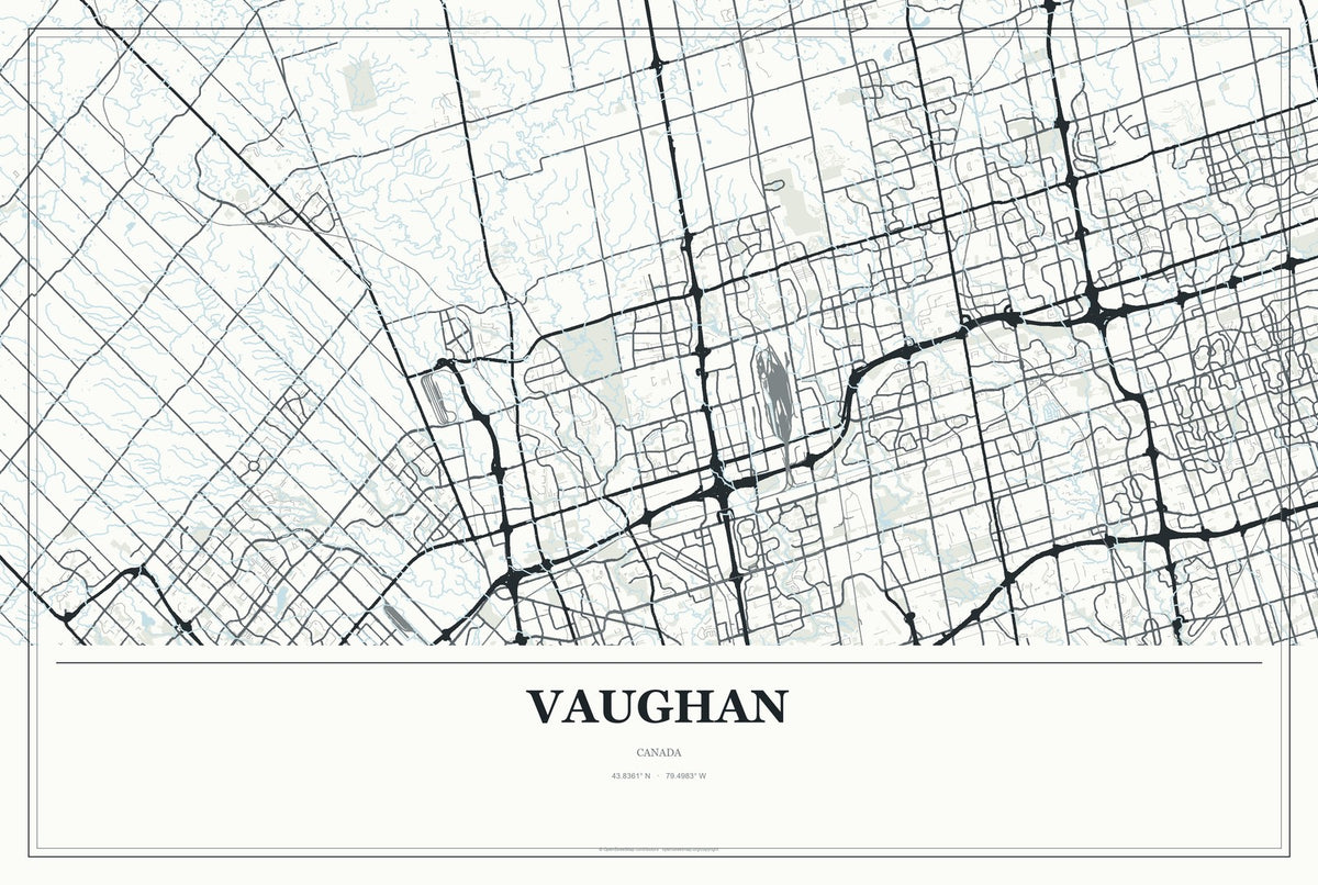 Vaughan, Canada City Map Aluminum Sign in Gallery Air style