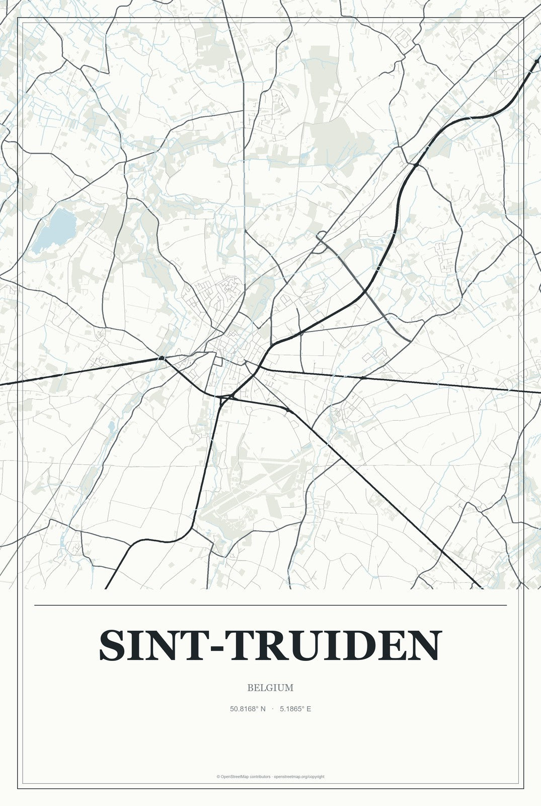 Sint-Truiden, Belgium City Map Aluminum Sign in Gallery Air style