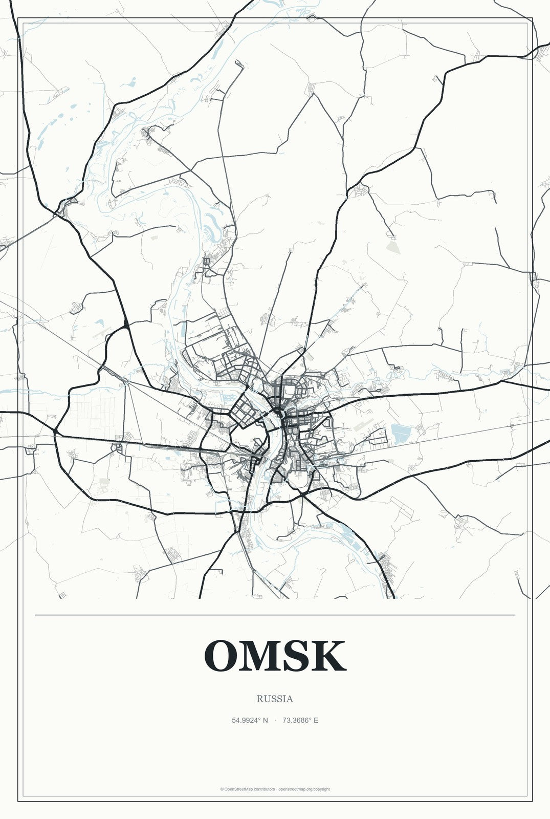 Omsk, Russia City Map Aluminum Sign in Gallery Air style