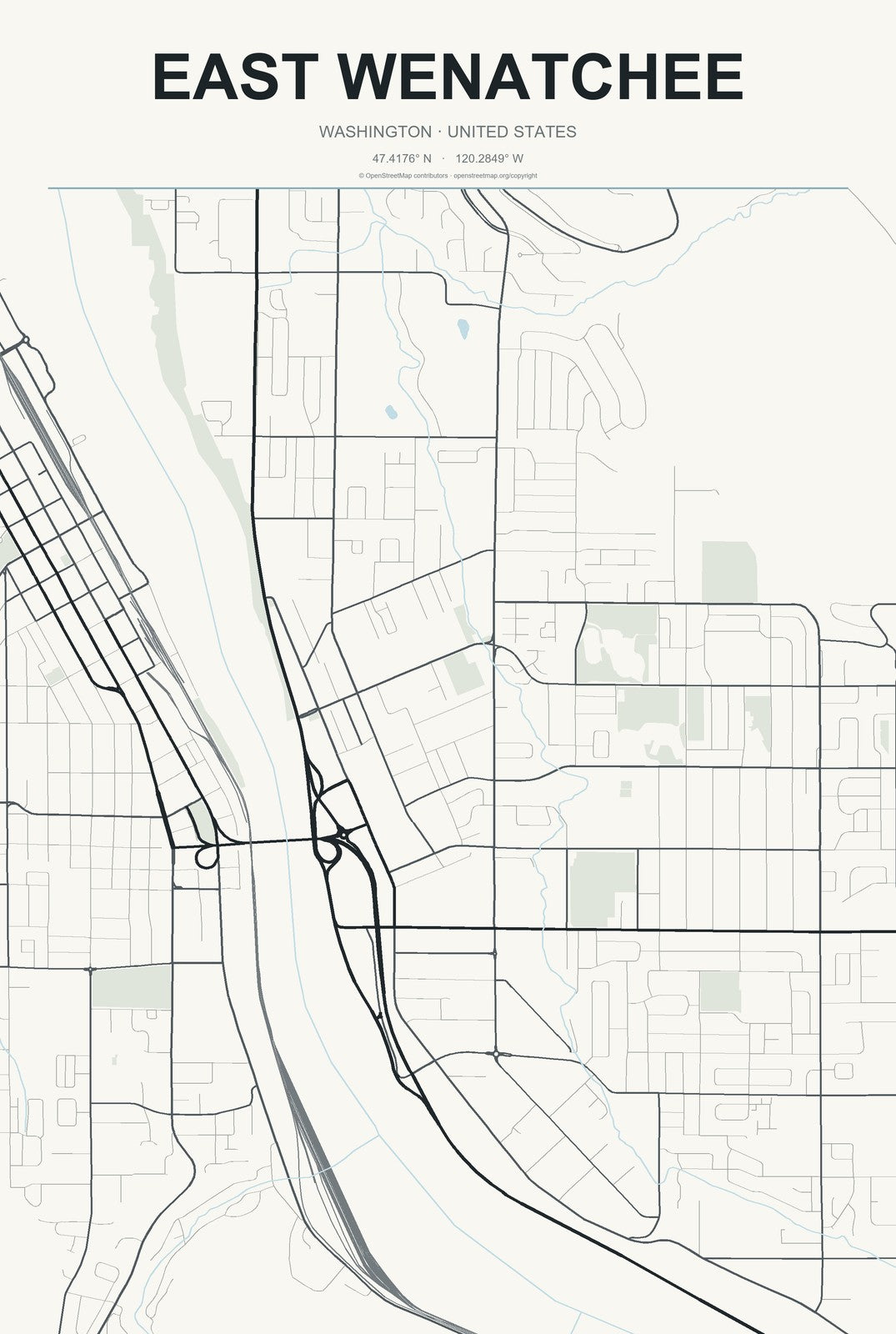 East Wenatchee, Washington City Map Aluminum Sign in Headline Atlas style
