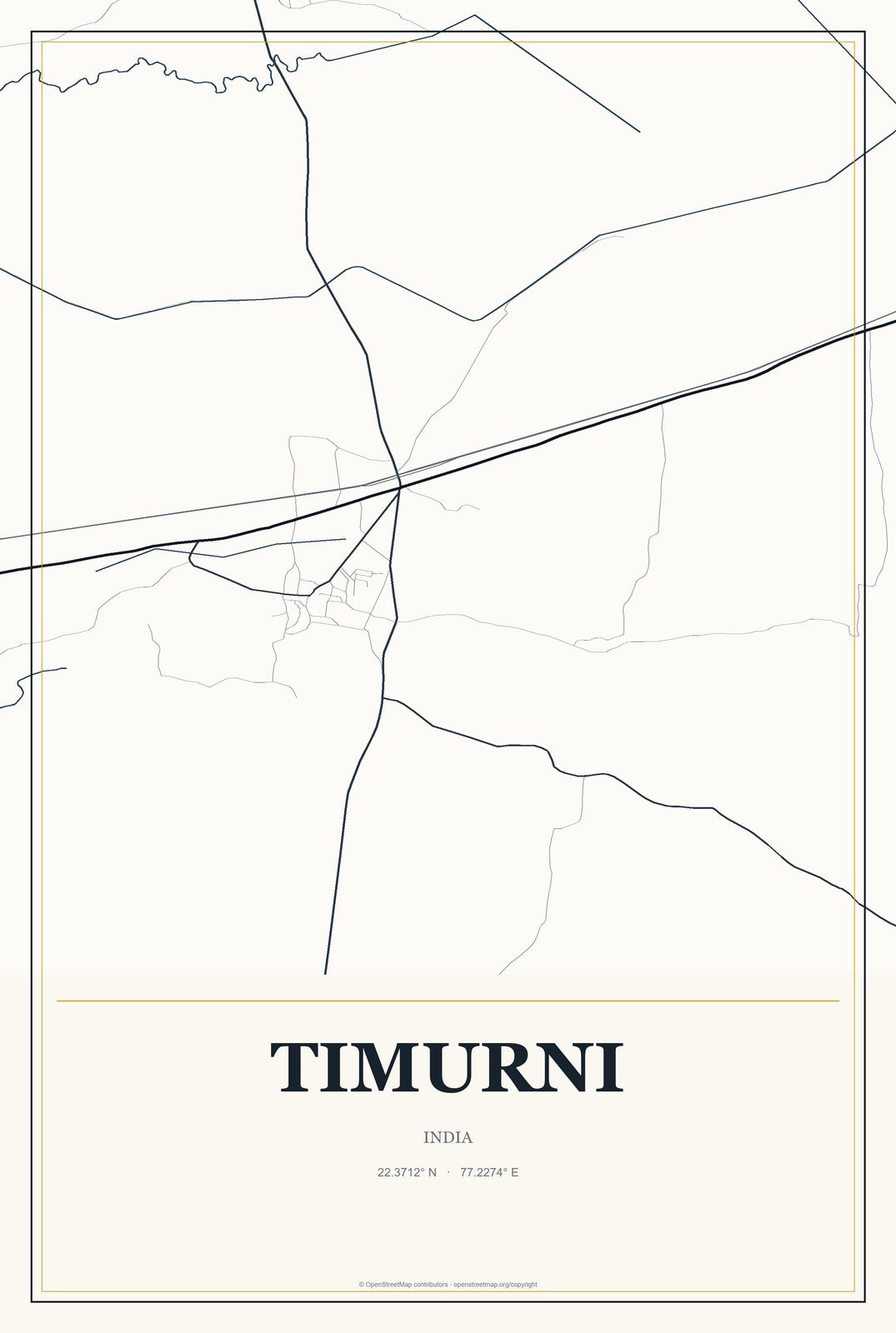 Timurni, India City Map Aluminum Sign in Citrine Modern style