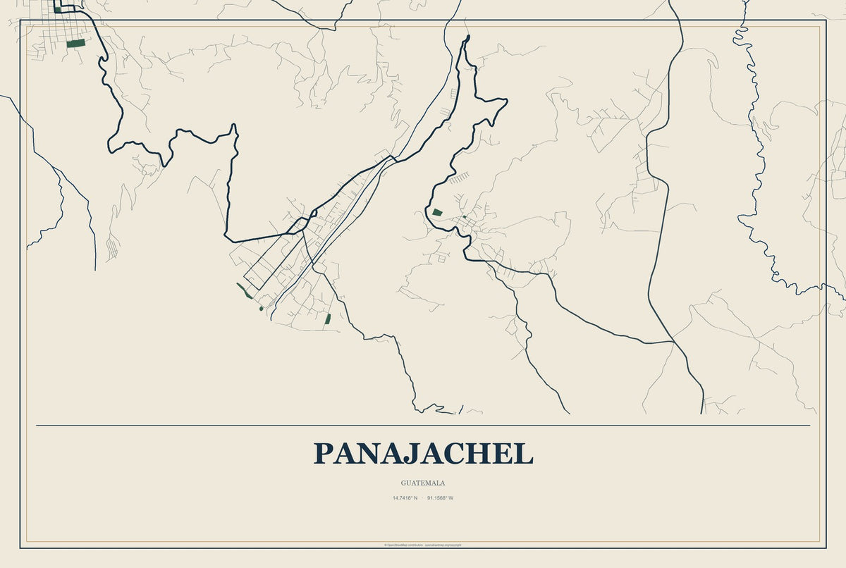 Panajachel, Guatemala City Map Aluminum Sign in Coastal Cutout style