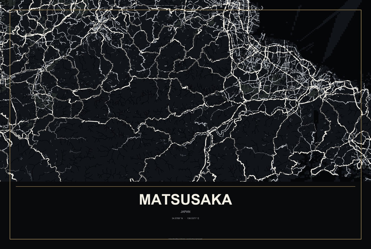 Matsusaka, Japan City Map Aluminum Sign in Metropolitan Noir style